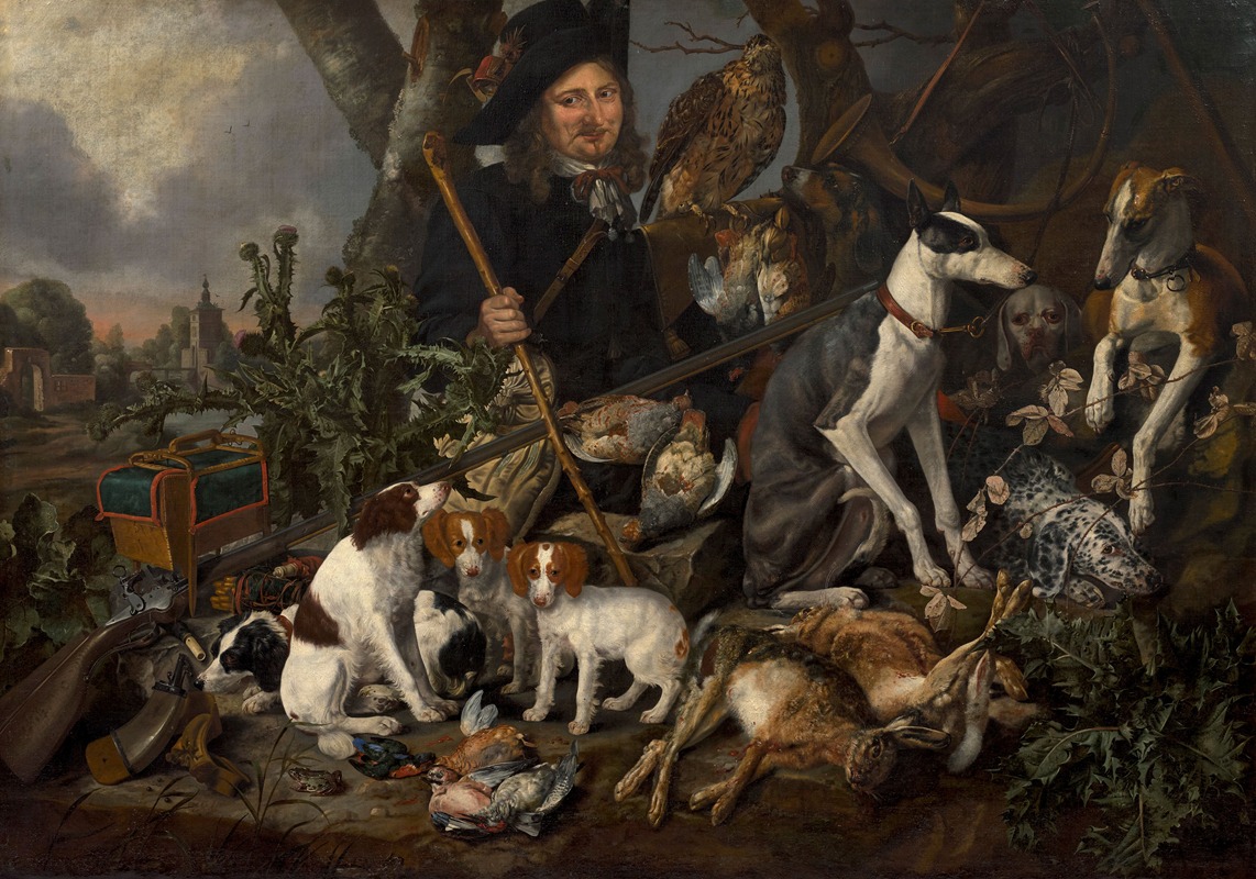 Carstiaen Luycks - Gentleman hunter with his pack of dogs and his hunting trophies