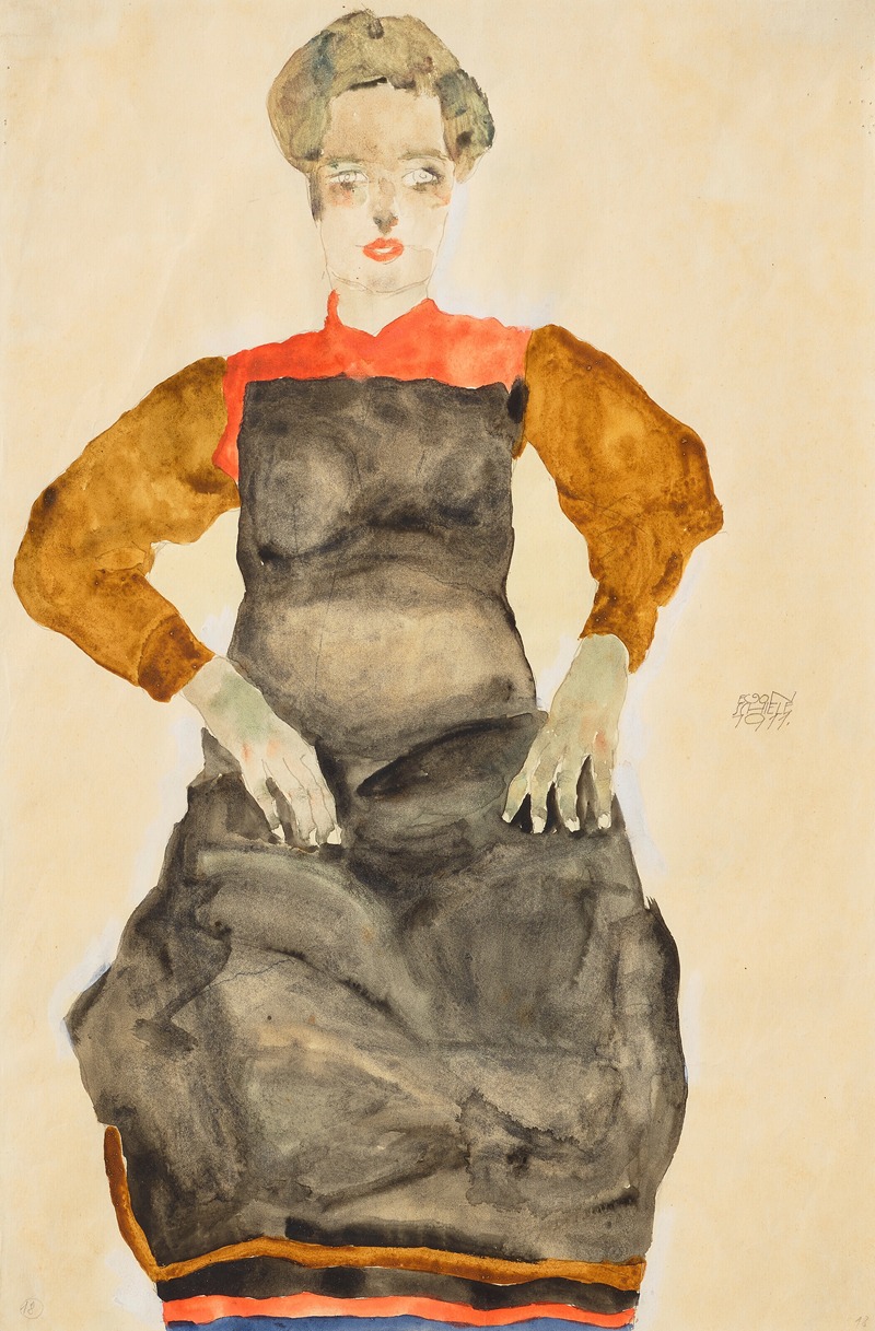 Egon Schiele - Frau mit schwarzer Schürze