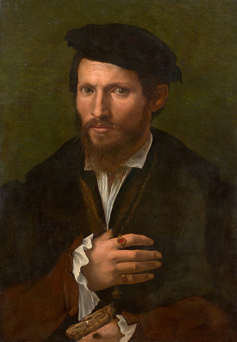 Girolamo Da Carpi - Portrait d’homme au chapeau noir et aux gants