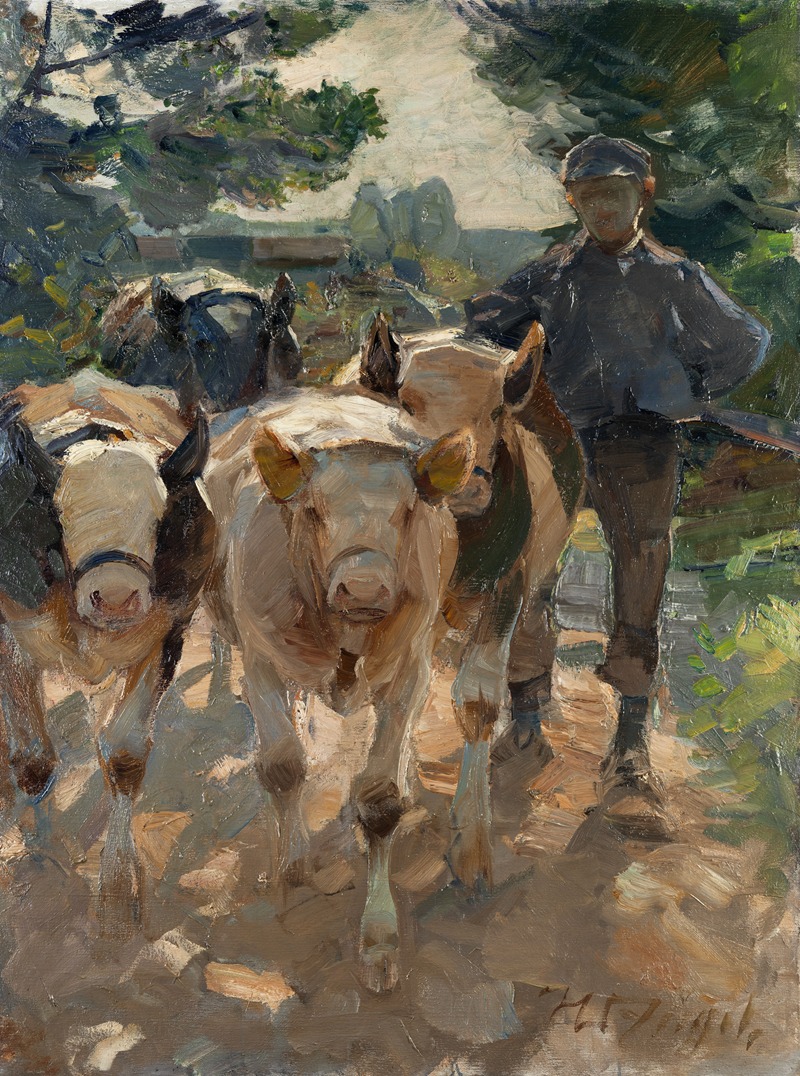 Heinrich Von Zügel - Farmer herding his cows home