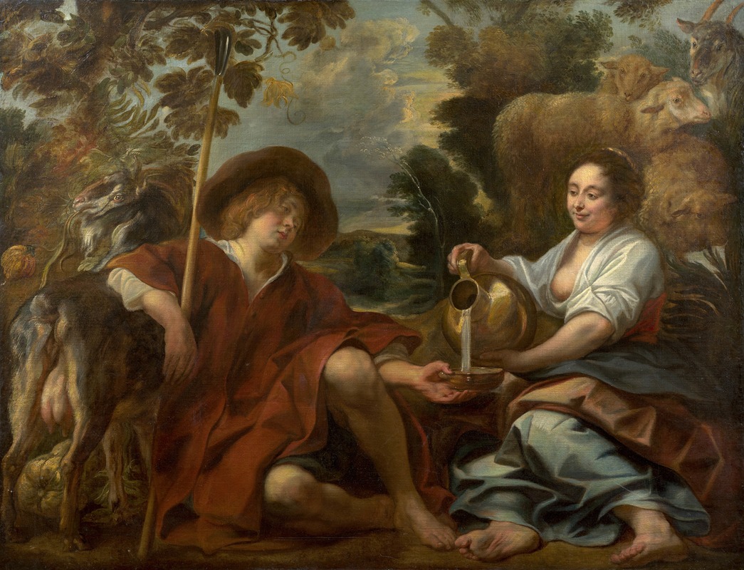 Jacob Jordaens - Bergère versant du lait à un berger