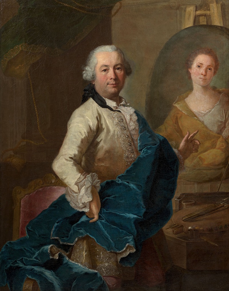 Joachim Rupalley - Self-portrait of the painter painting the portrait of his spouse Angélique Louise Hélène Dessaulx