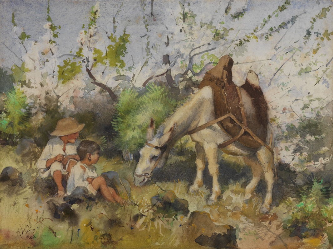 Julan Alden Weir - Summer landscape with children and donkey