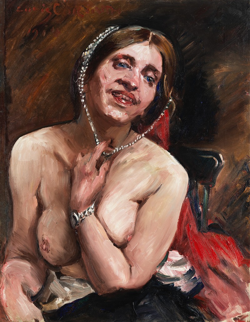 Lovis Corinth - Female semi-nude in chair. (The actress Gertrud Eysoldt)