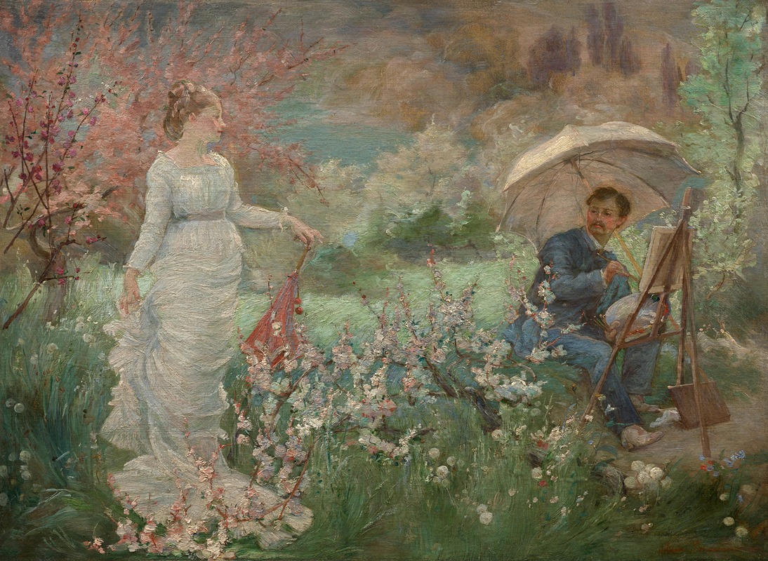 Marie Bracquemond - The painter and his model in a garden