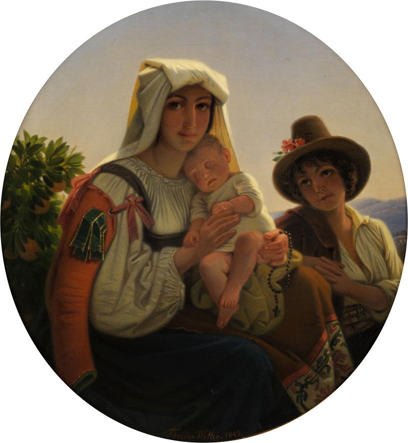 Theodor Weller - Italienische Mutter mit Kindern