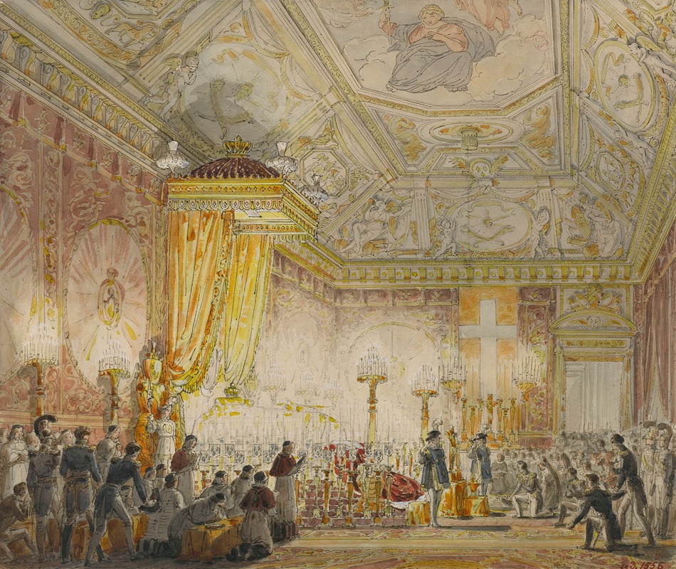 Charles Abraham Chasselat - Chapelle ardente du roi Louis XVIII dans la salle du Trône des Tuileries