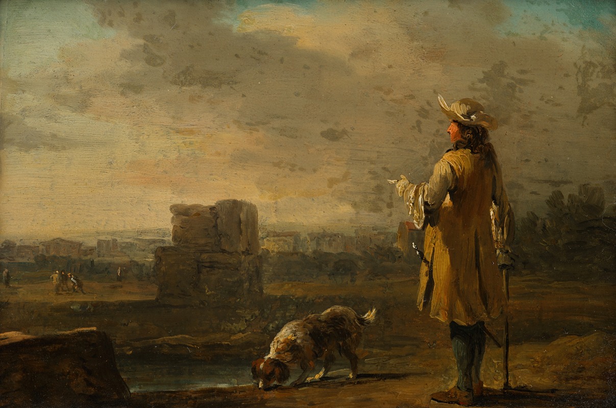 Johann Christian Brand - Herr mit Hund in Landschaft