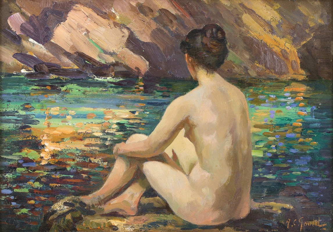 Alexander Carruthers Gould - Female Nude Seated on a Rock – Reflections