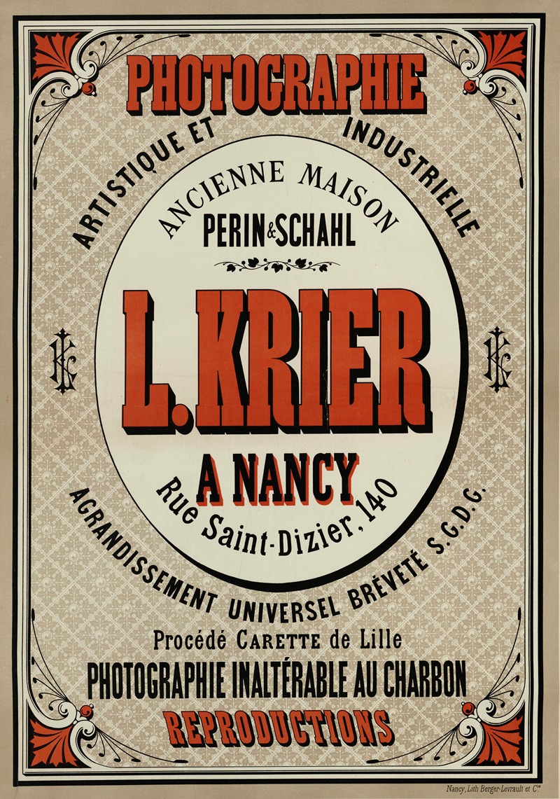 Anonymous - Photographie artistique et industrielle – Ancienne maison Perin & Schahl – L. Krier – A Nancy r