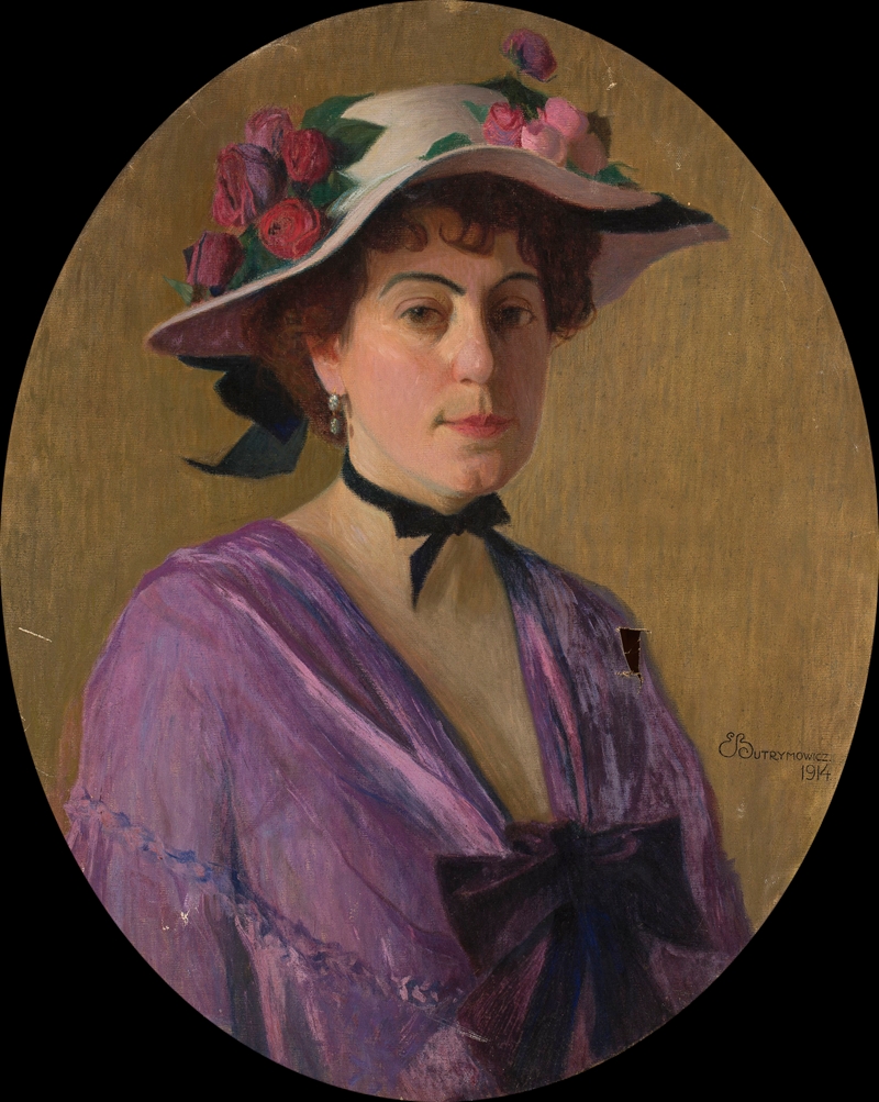Edward Butrymowicz - Portrait of a lady in a hat with flowers