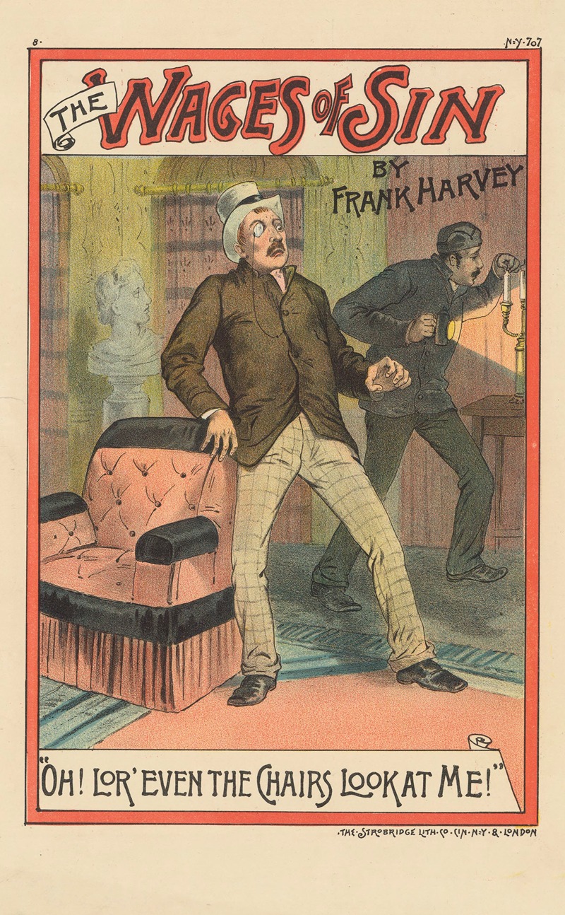 Strobridge & Co. Lith. - The Wages of sin, by Frank Harvey ‘Oh! Lor’even the Chairs look at me!’