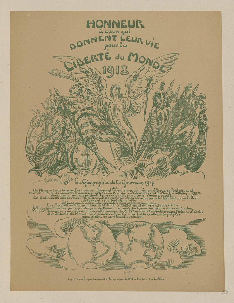 Victor Prouvé - Honneur à ceux qui donnent leur vie pour la liberté du monde, 1918. La géographie de la guerre