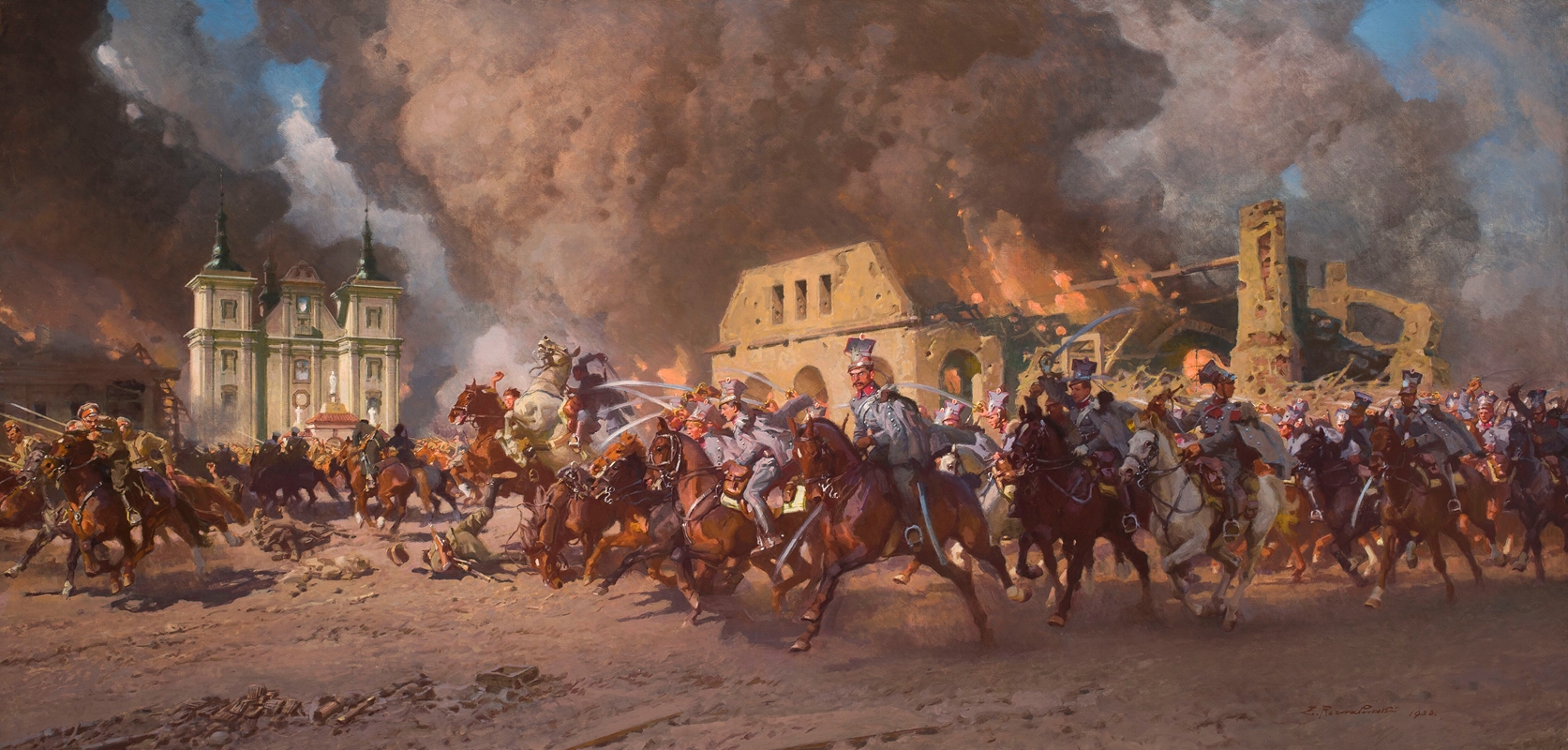 Zygmunt Rozwadowski - Battle between 1st Brigade of Polish Legions and Russian Troops in Urzędów in July 1915 (Belina Chasing Russians out of Urzędów)