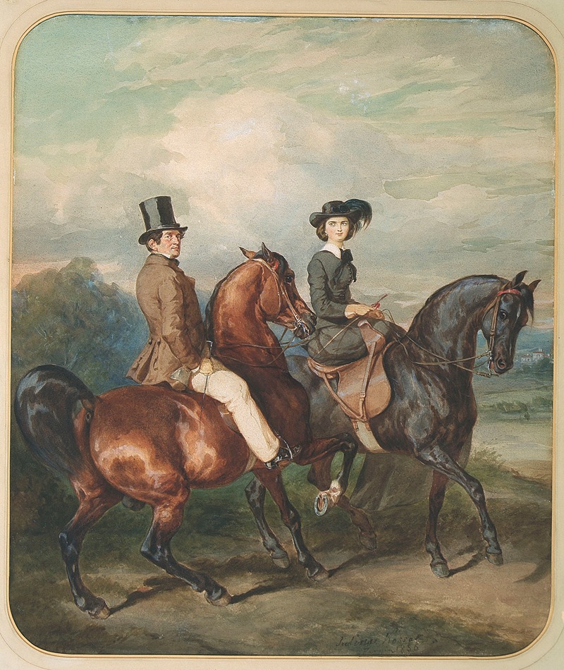 Juliusz Kossak - Kazimierz Łubieńskiwith his daughter Emilia on horseback