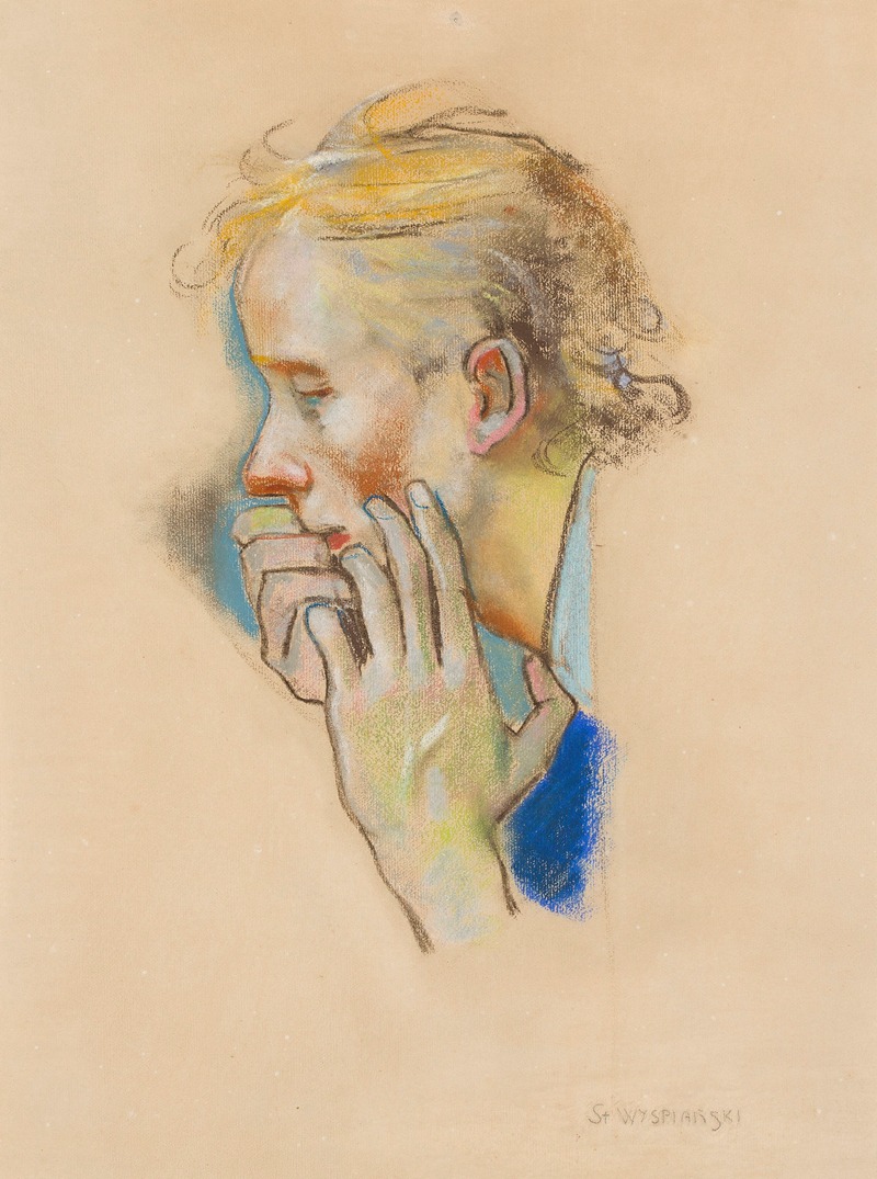 Stanisław Wyspiański - Male head, study of a figure to the rights of Polonia