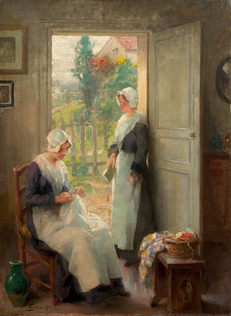 Adrien Henri Tanoux - Two maids in a doorway