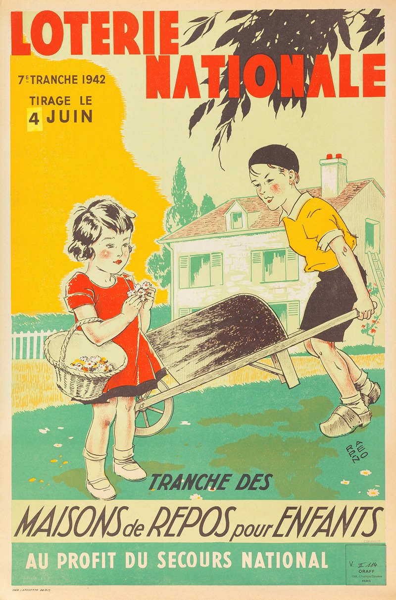 Armand Rapeno - Loterie Nationale 7e Tranche 1942 Tirage Le 4 Juin Tranche Des Maisons De Repos Pour Enfants