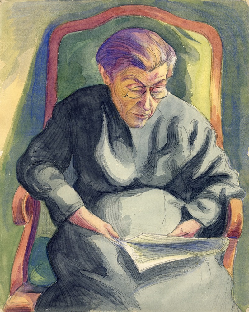 Albert Daenens - Oudere dame, lezend in haar stoel
