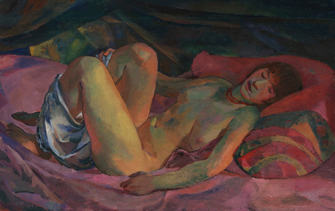 Albert Weisgerber - Weiblicher Akt auf rotem Divan