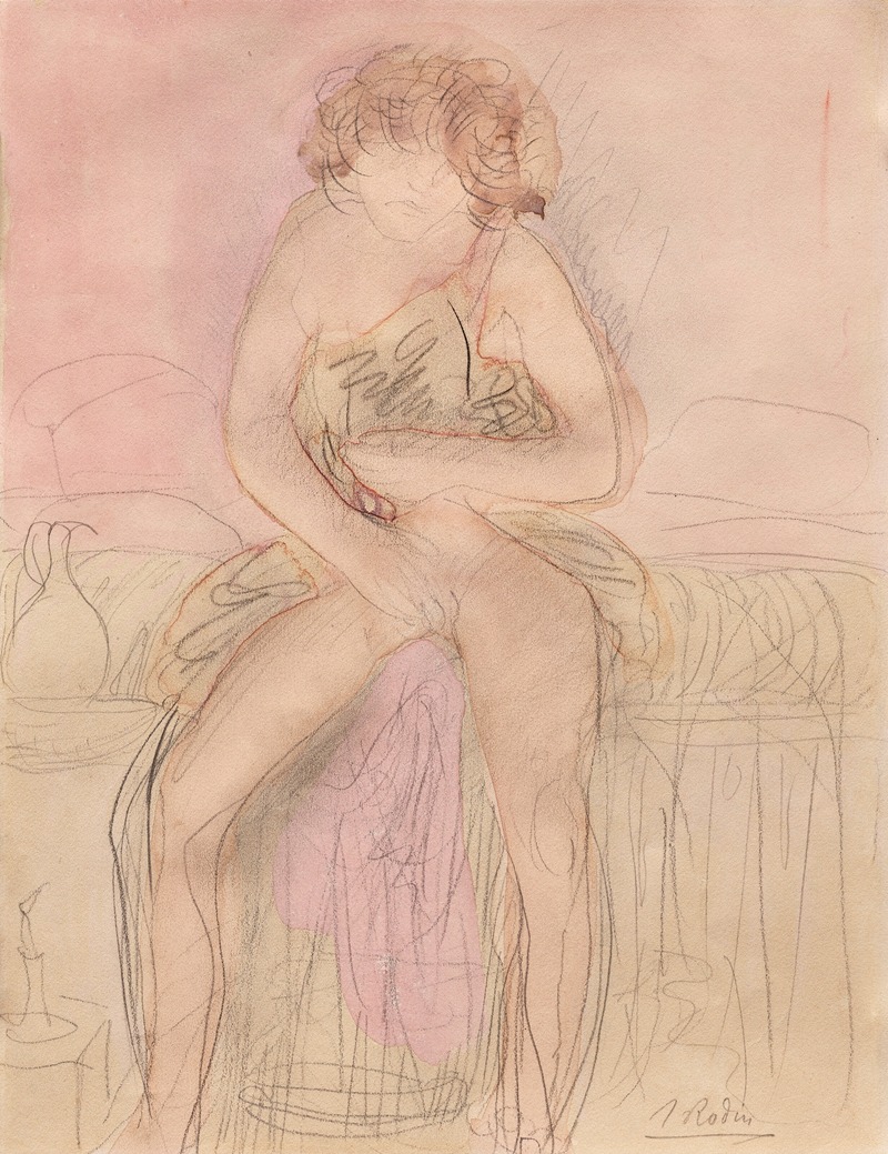 Auguste Rodin - Femme assise sur un lit, avec carafe et bougeoir