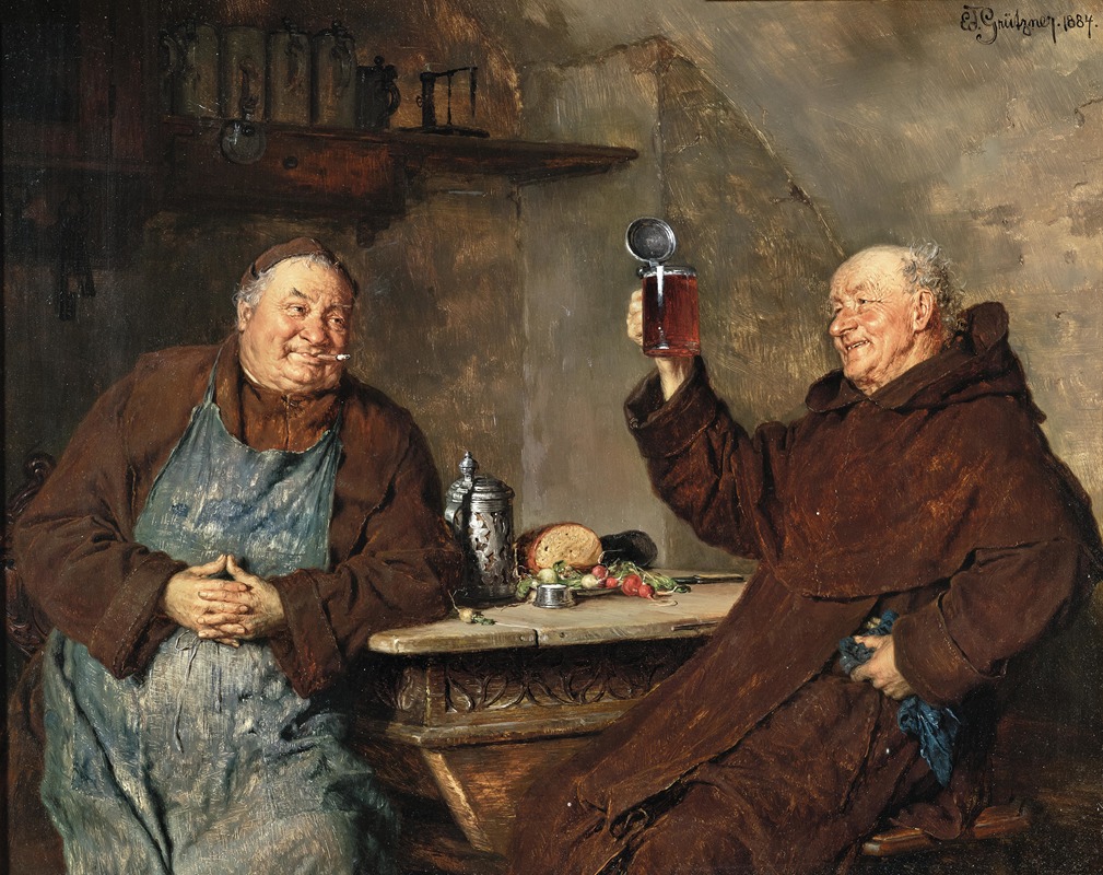 Eduard von Grützner - Two Monks Having a Meal in the Monastery Cellar