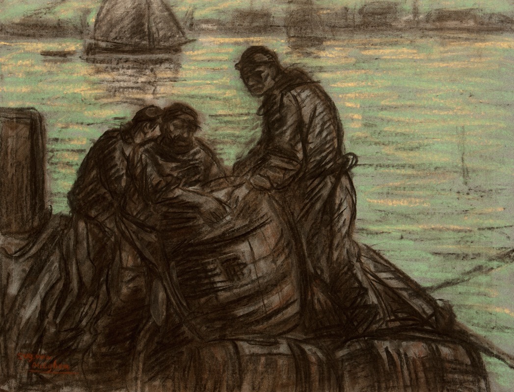 Eugeen Van Mieghem - Het lossen van de vaten op een boot