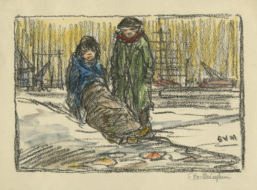 Eugeen Van Mieghem - Winter aan de haven.