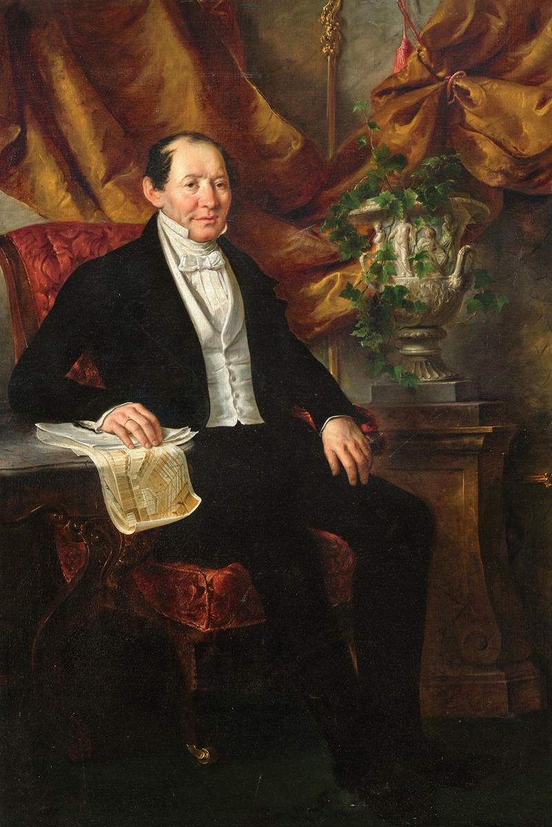 Friedrich Schilcher - Portrait of Franz Morawetz (Raudnitz 1789–1868 Vienna) with the Construction Plan of the Sofienbad