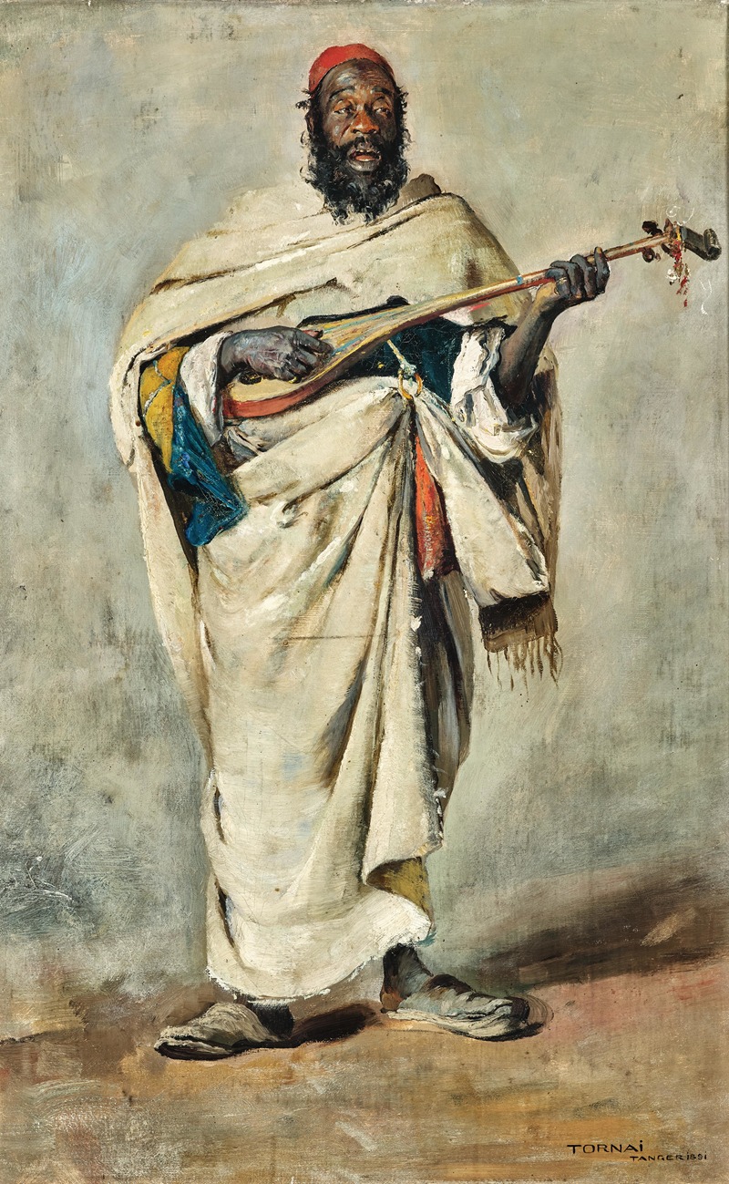 Gyula Tornai - A Street Musician in Tangier Playing the Saz