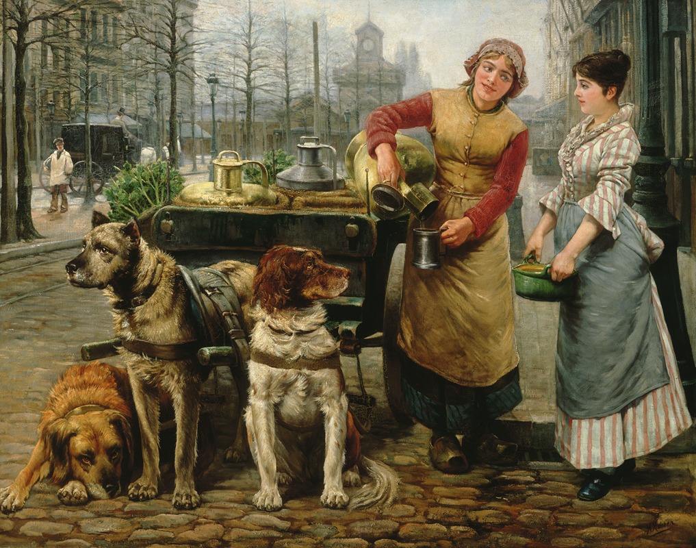 Henri Houben - Melkboerin met hondenkar op de Keyserlei