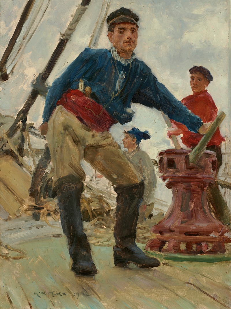 Henry Scott Tuke - At the Capstan on a Spanish Brig
