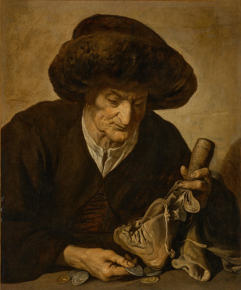 Jacques Des Rousseaux - An elderly woman counting coins
