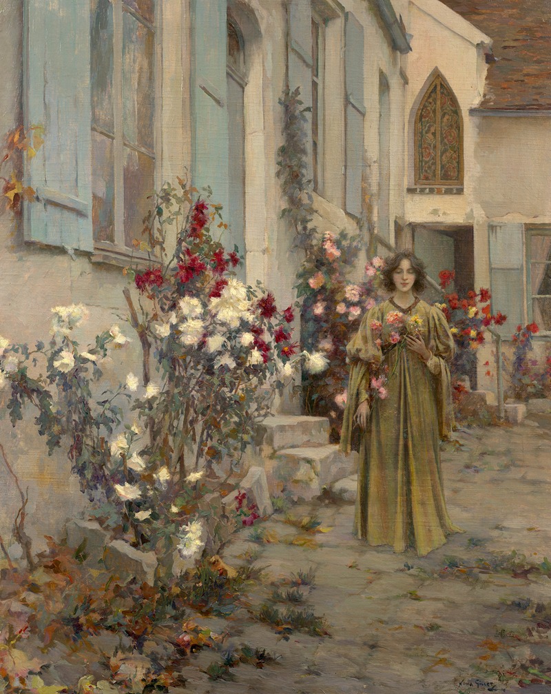 Numa François Gillet - Young woman near a house with rose bushes