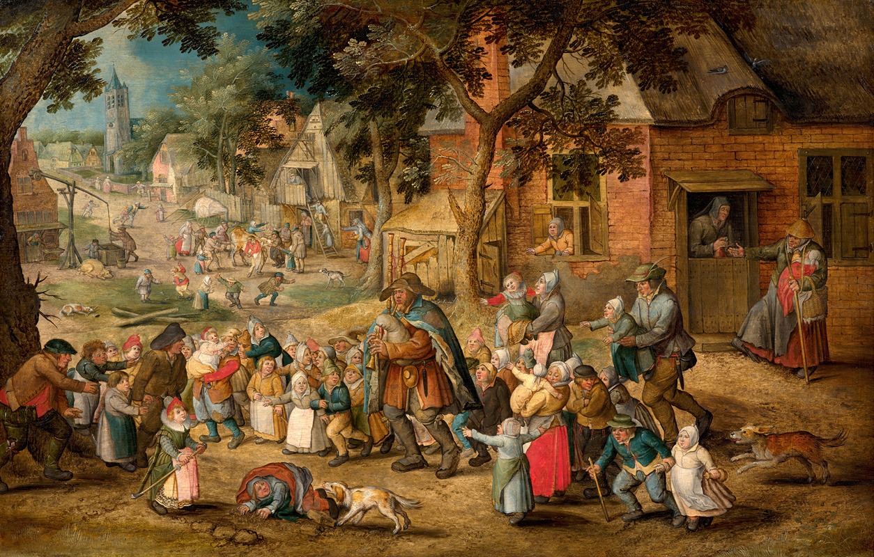 Pieter Brueghel The Younger - The bagpipe player surrounded by children