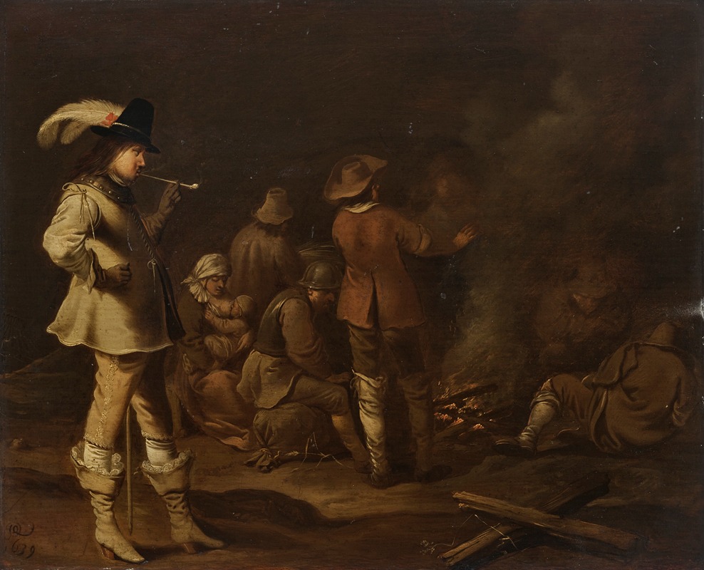 Pieter Jansz. Quast - Soldiers and a woman nursing a child around a fire
