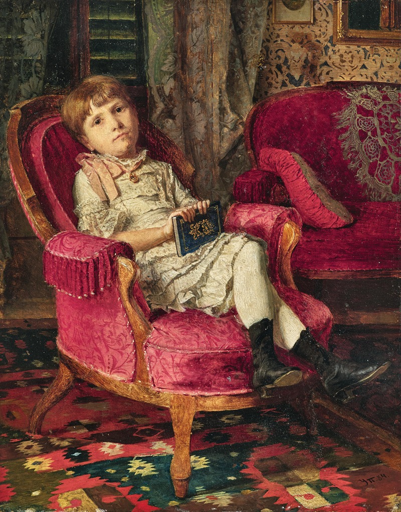 Uroš Predić - A Girl (Angelina, the Artist’s Niece at the Age of 7) with a Book in a Red Armchair