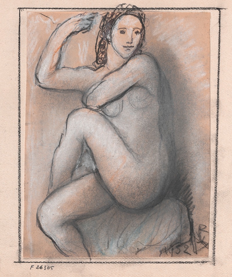 Victor Rousseau - Female nude sitting upright with legs crossed