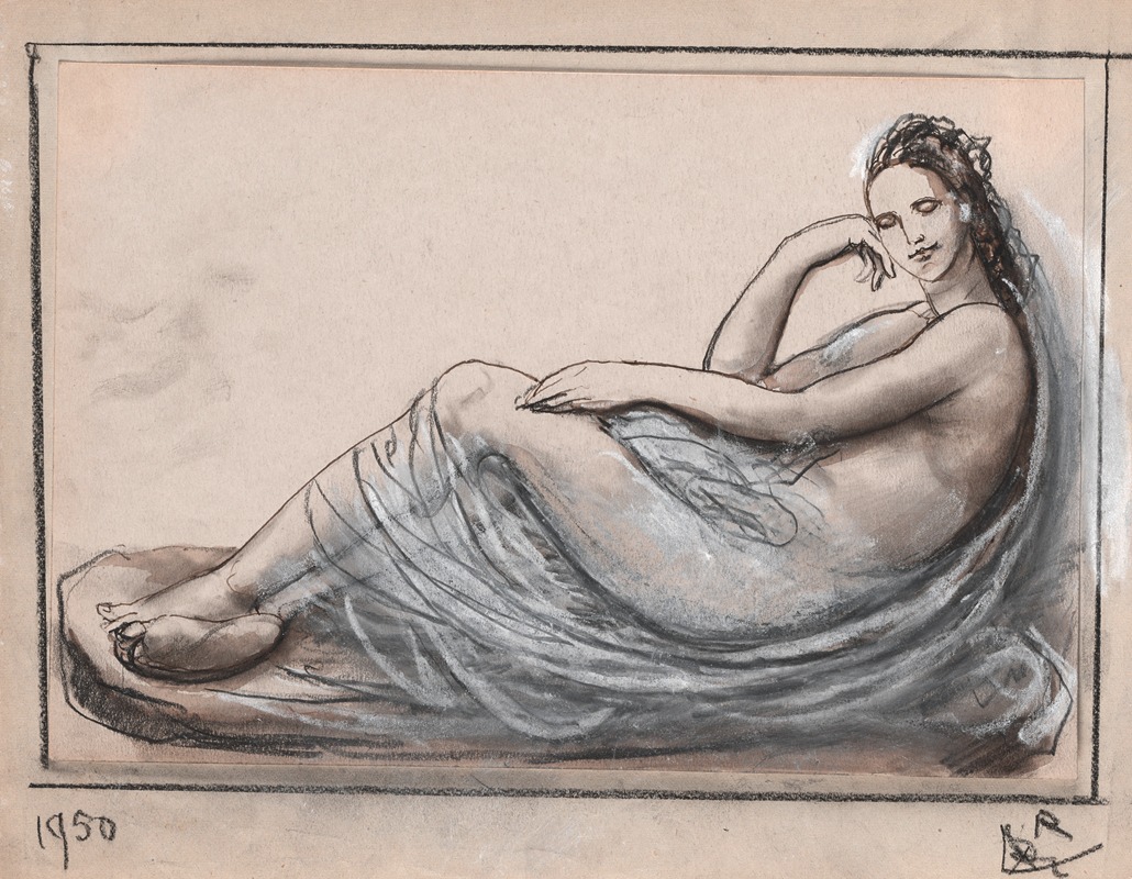 Victor Rousseau - Sleeping female nude in white fabric