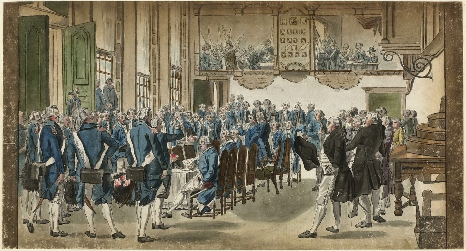 Wybrand Hendriks - Exercitiegenootschap ‘Pro Aris et Focis’, beëdiging in de Grote Zaal van de Doelen, 5 april 1787