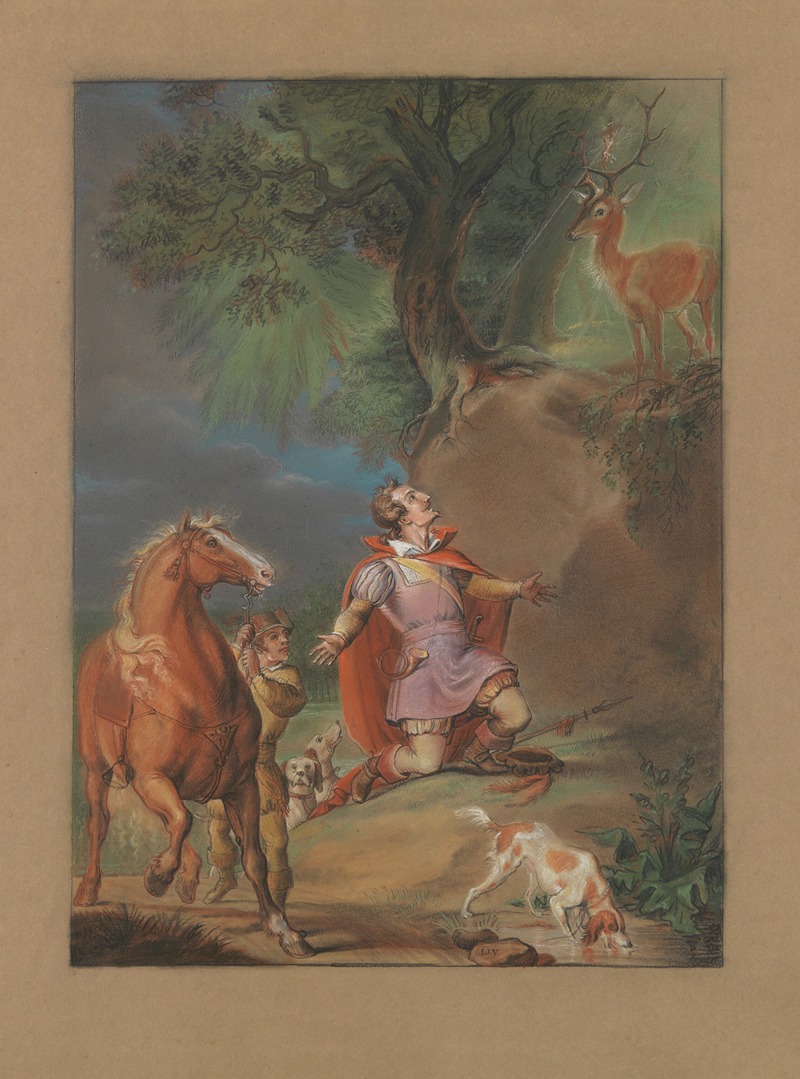 Eugène Joseph Verboeckhoven - Figuur knielend voor het goddelijk hert