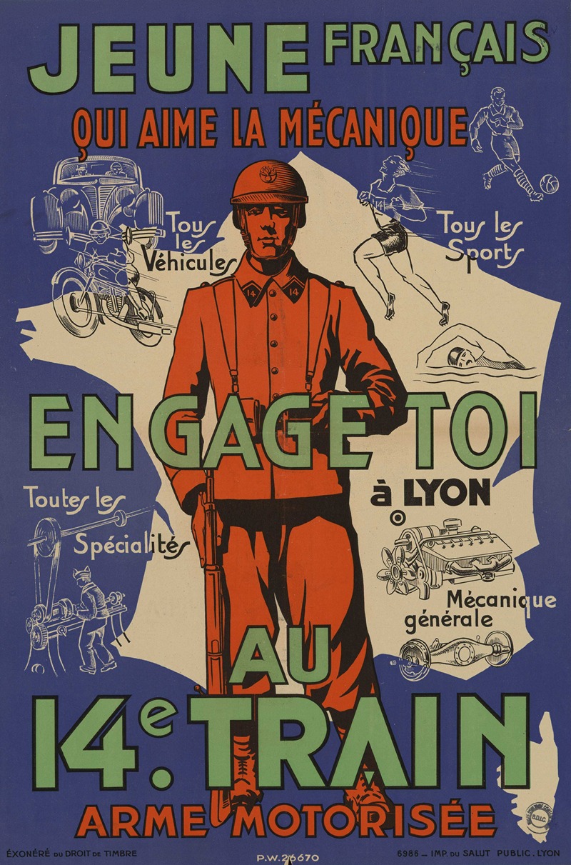 Imp. du Salut - Affiche De Recrutement De L’armée De Vichy – 14e Train