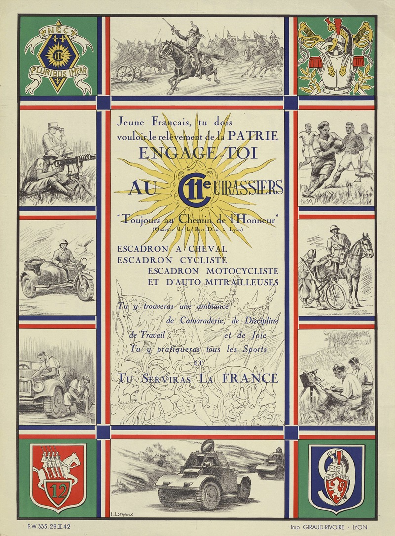 Imp. Giraud-Rivore - Affiche de recrutement de l’Armée de Vichy – 11e cuirassiers