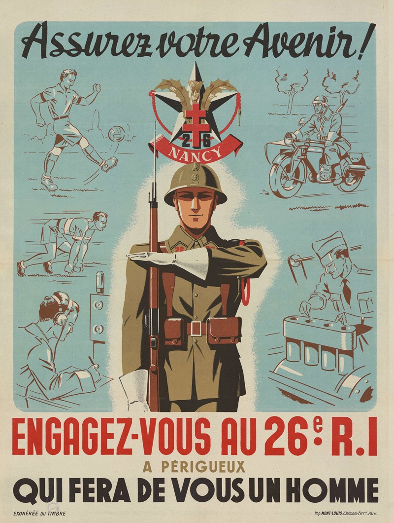 Imp. Mont-Louis - Affiche De Recrutement De L’armée De Vichy – 26e Ri