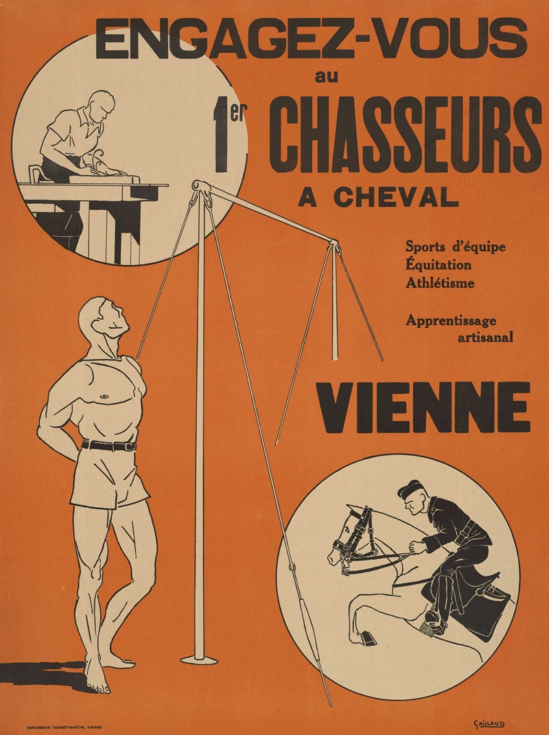 Imp. Ternet-Martin - Affiche de recrutement de l’Armée de Vichy – 1er régiment de chasseurs à cheval