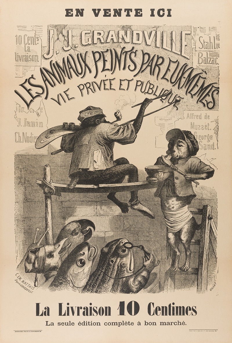 J. J. Grandville - Affiche De Libraire Pour Les Scènes De La Vie Privée Et Publique Des Animaux