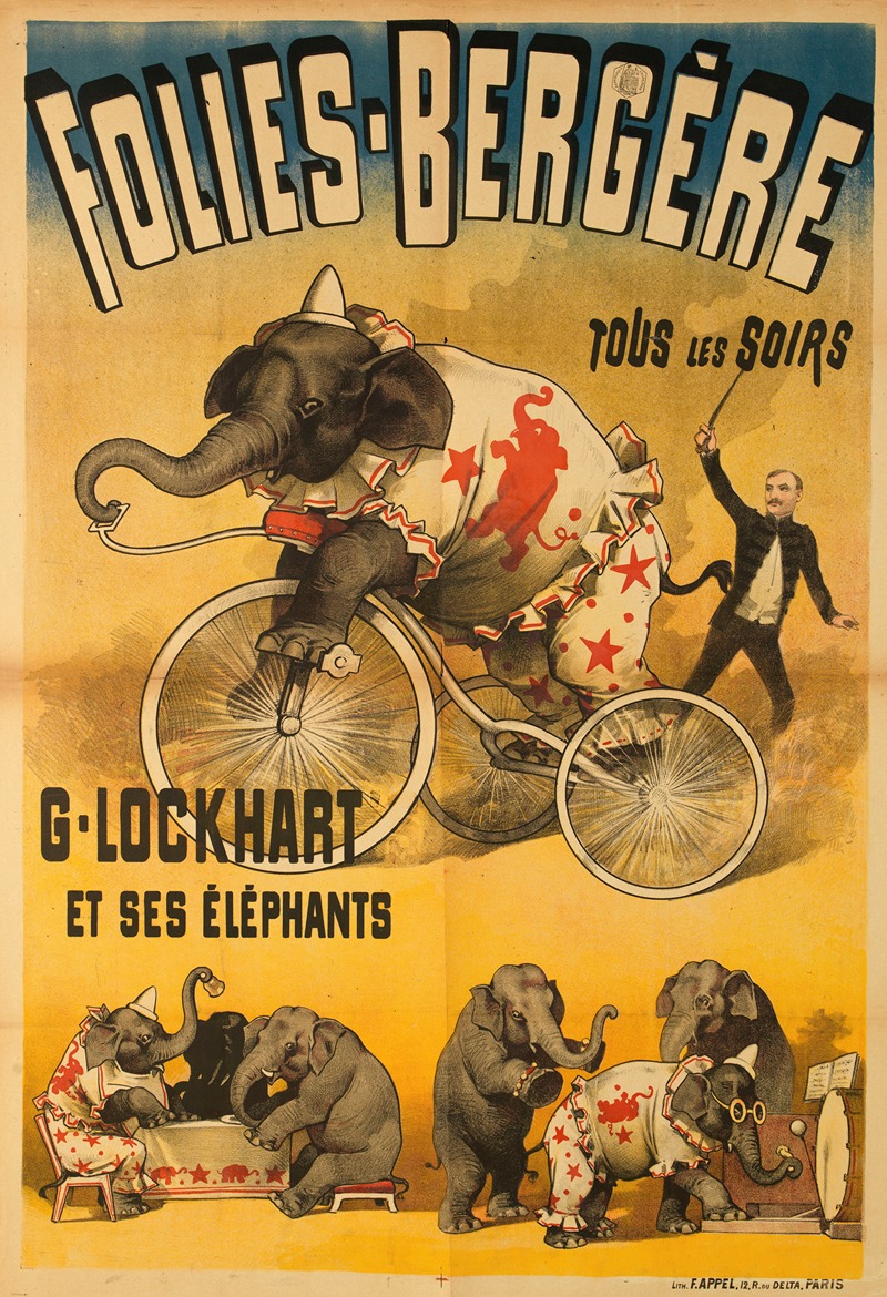 Lith. F.A. Appel - Folies-Bergere Tous Les Soirs G. Lockhart Et Ses Elephants