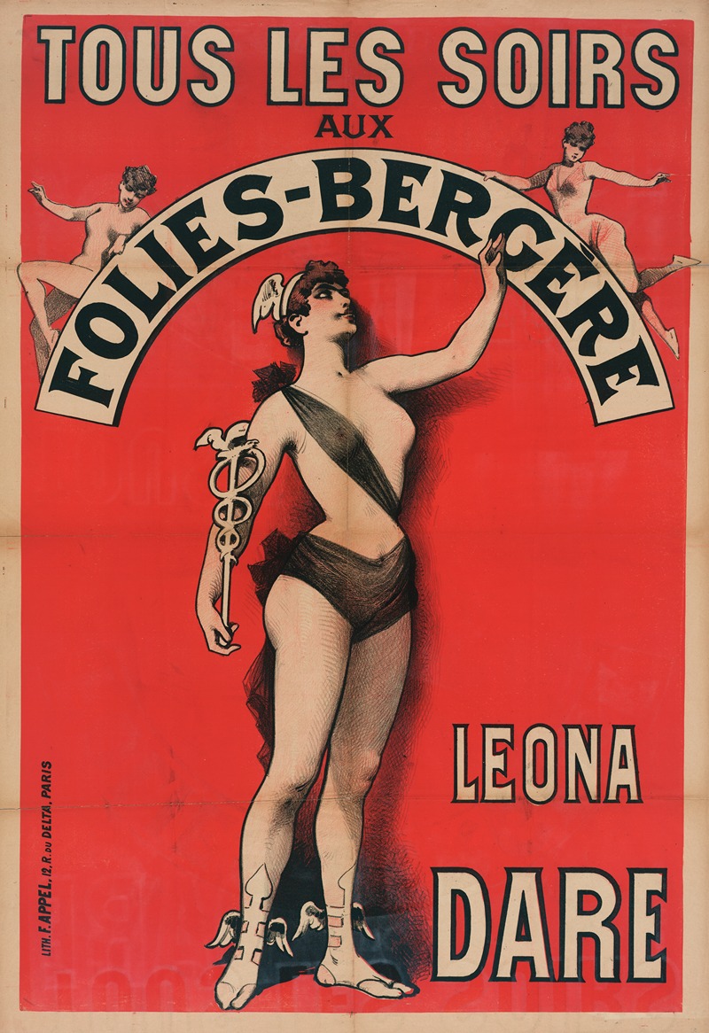 Lith. F.A. Appel - Tous Les Soirs Aux Folies-Bergere Leona Dare