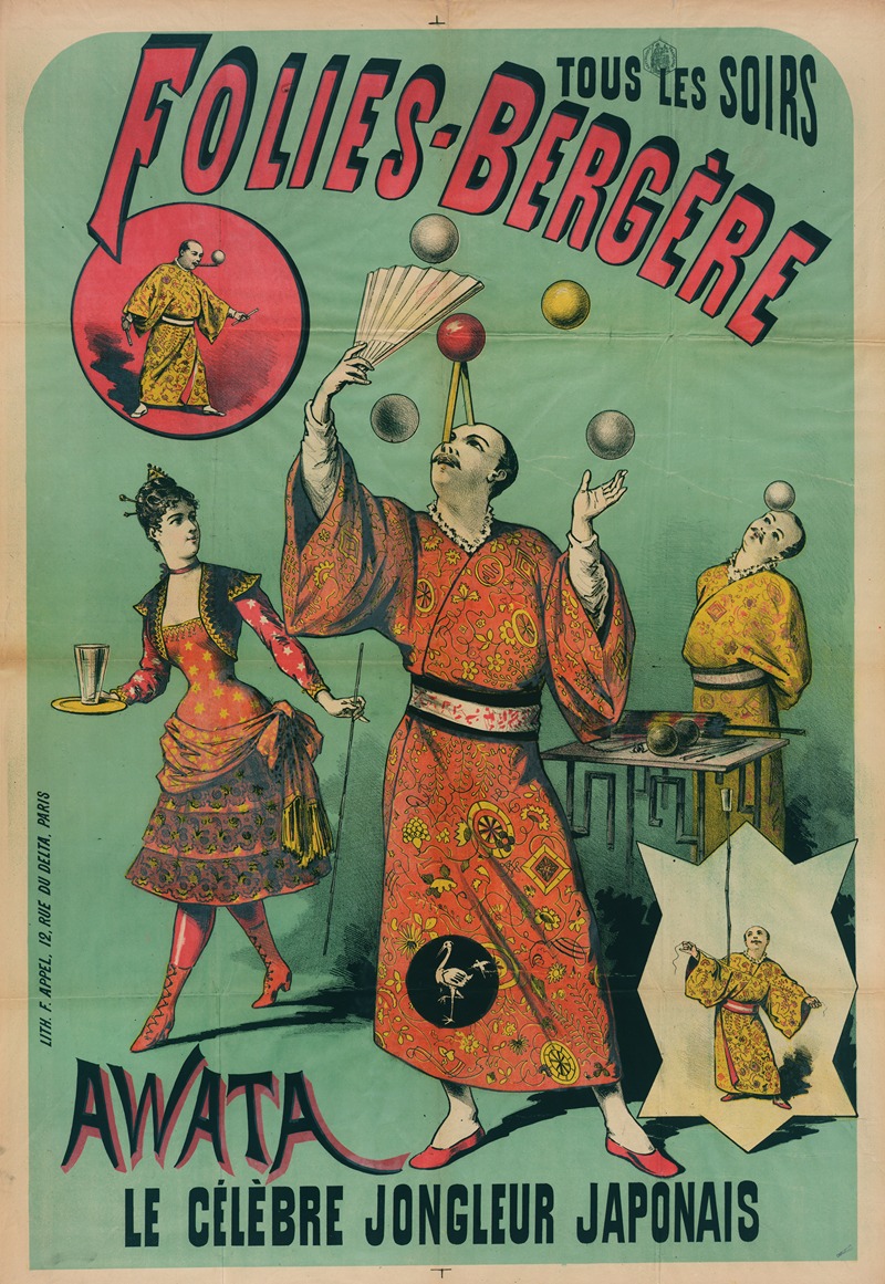 Lith. F.A. Appel - Tous Les Soirs Folies-Bergere Awata Le Celebre Jongleur Japonais