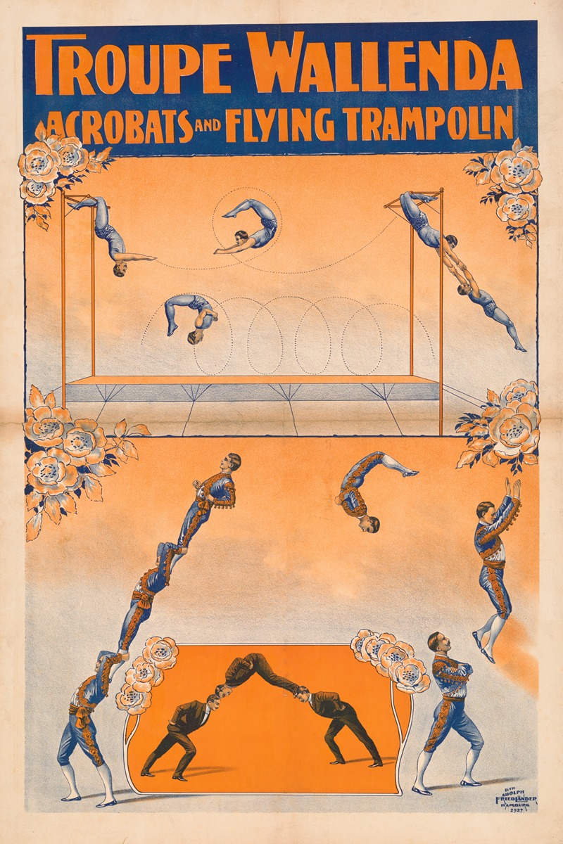 Adolf Friedländer Lith. - Troupe Wallenda, acrobats and flying trampolin